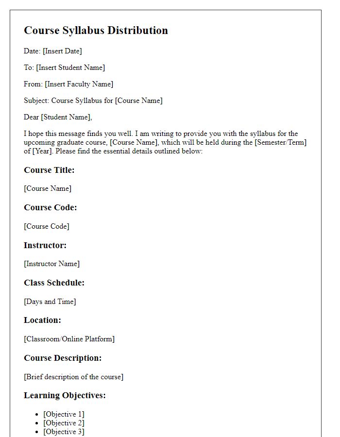 Letter template of course syllabus distribution for graduate programs