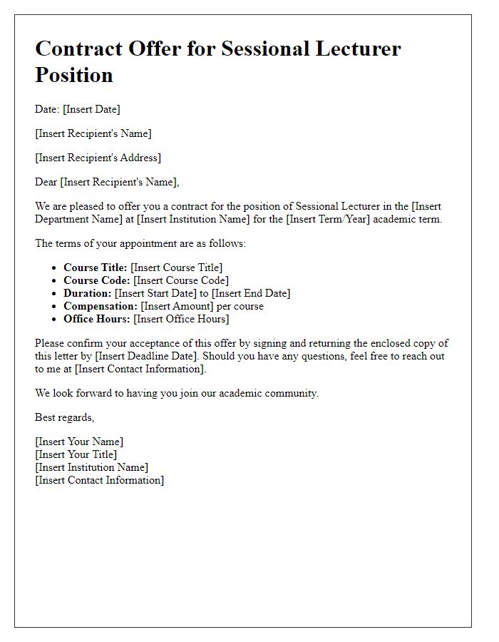 Letter template of sessional lecturer contract offer