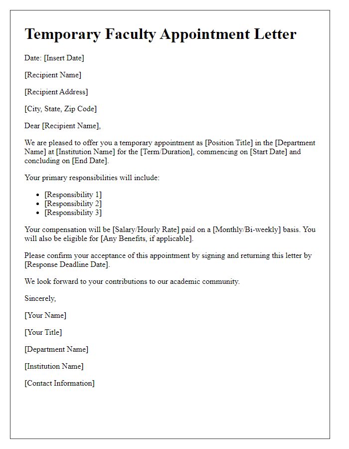 Letter template of temporary faculty appointment letter