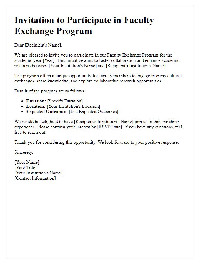 Letter template of faculty exchange program invitation