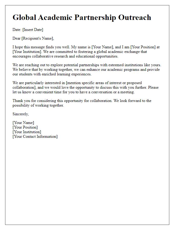 Letter template of global academic partnership outreach