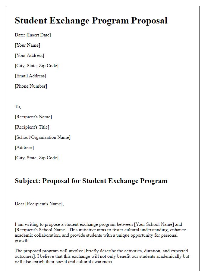 Letter template of student exchange program proposal