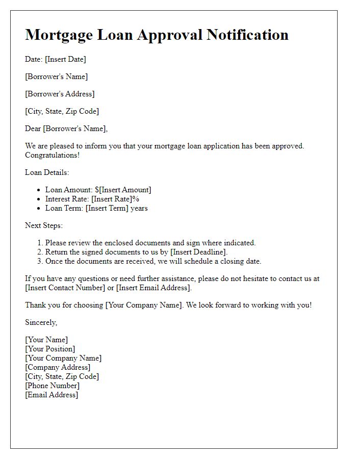 Letter template of mortgage loan approval notification