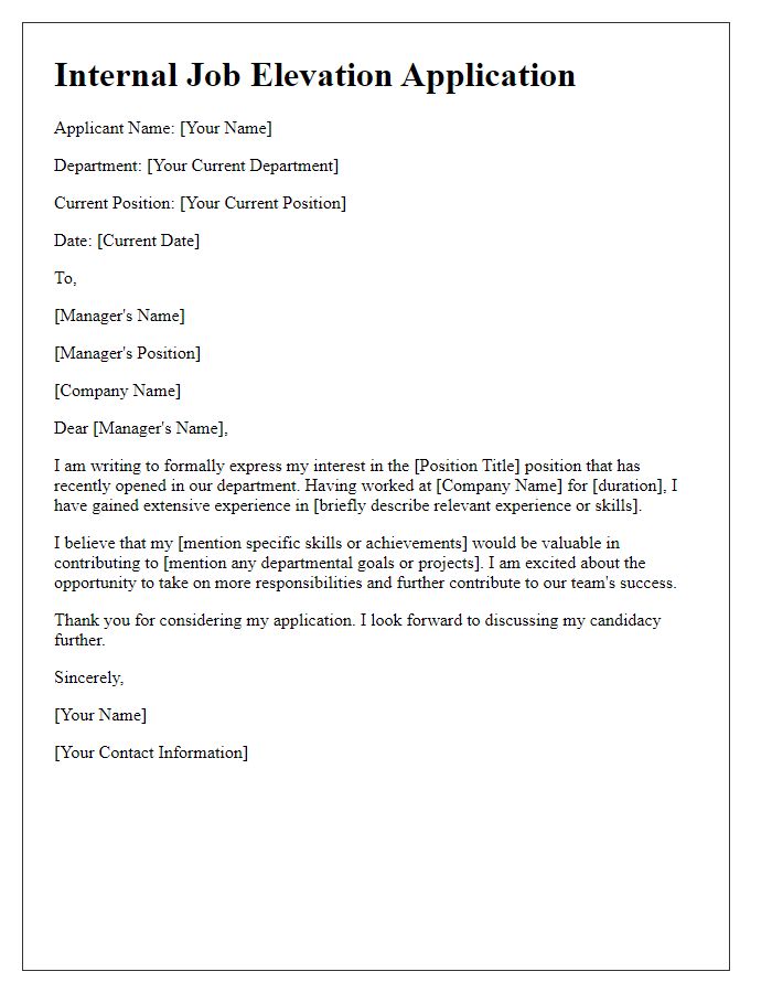 Letter template of internal job elevation application