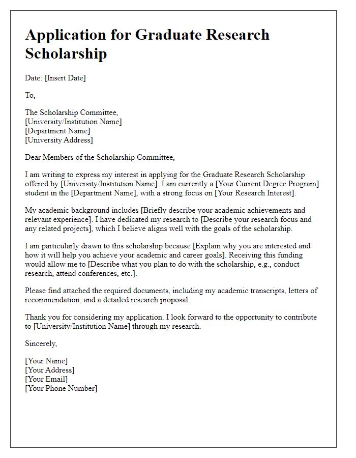 Letter template of application for graduate research scholarship