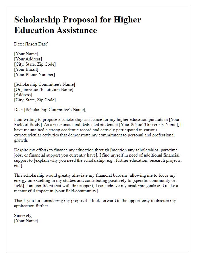 Letter template of proposal for scholarship assistance in higher education