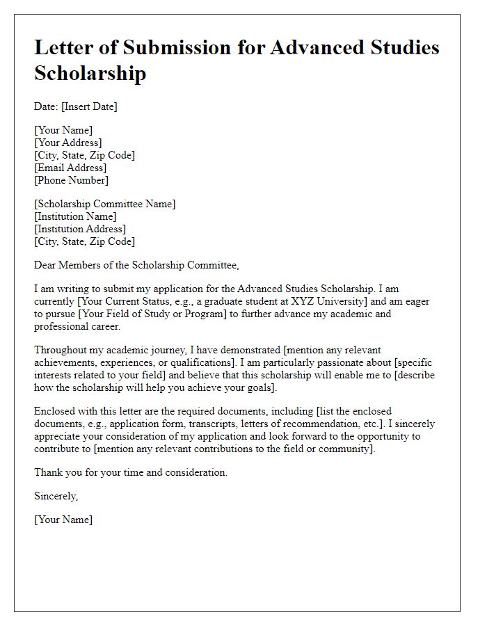 Letter template of submission for advanced studies scholarship