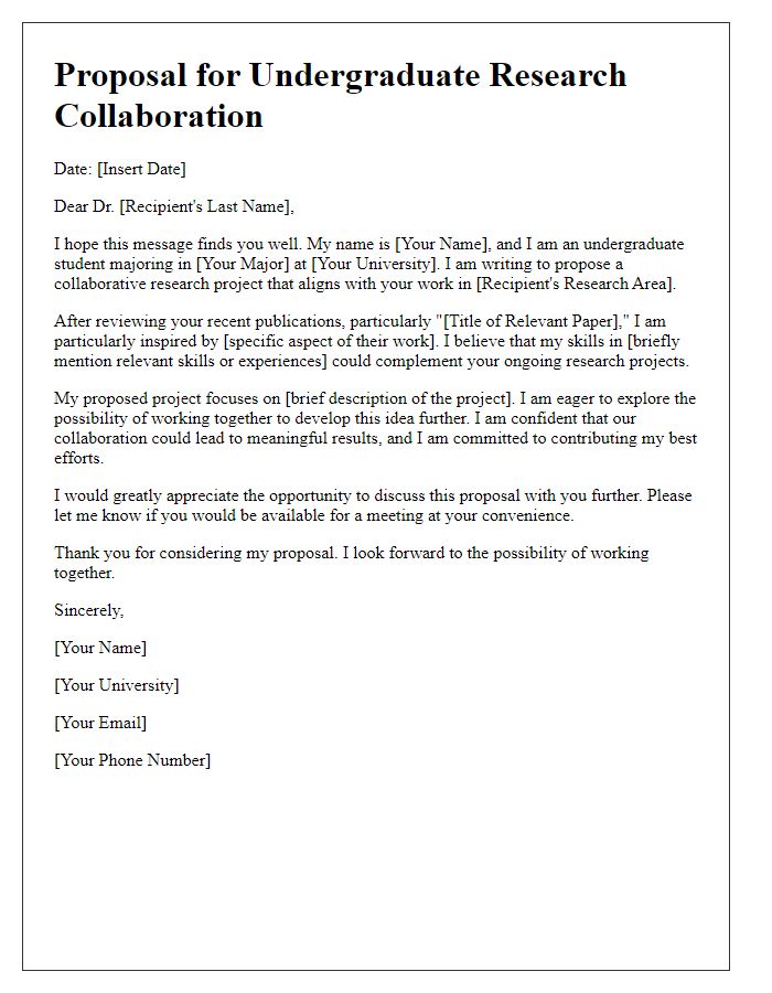 Letter template of undergraduate research collaboration proposal