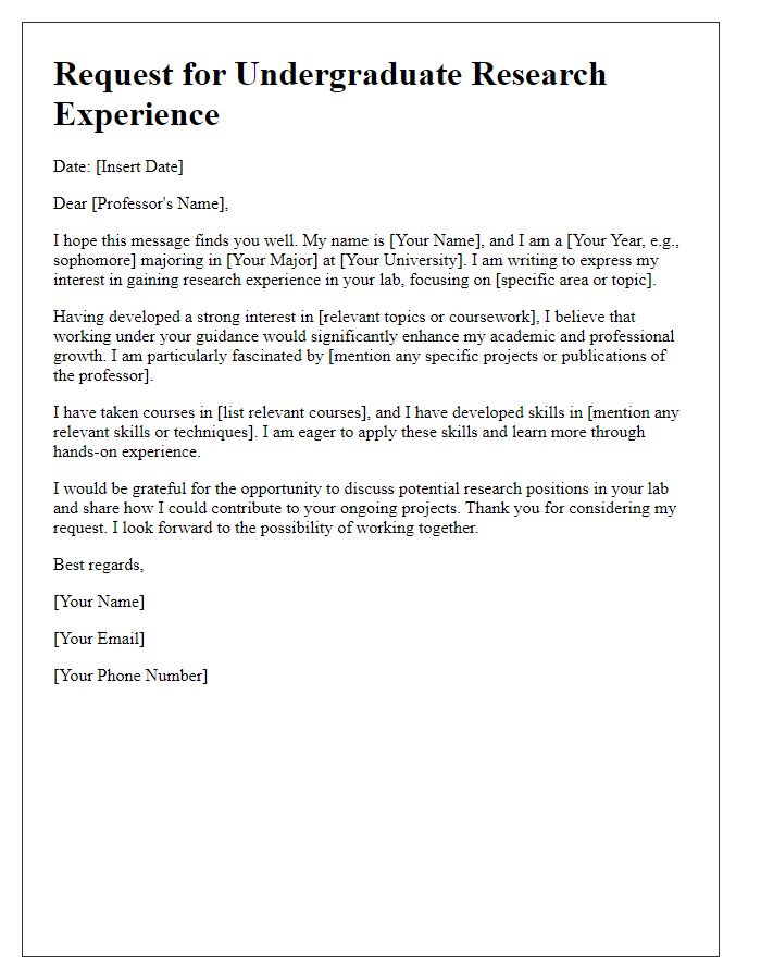 Letter template of undergraduate research experience request