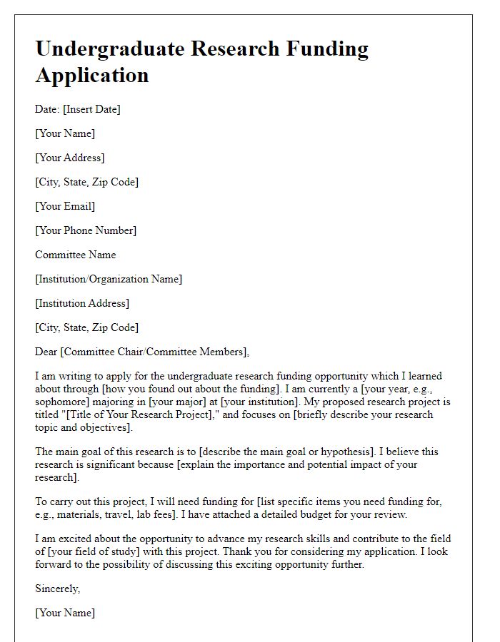 Letter template of undergraduate research funding application