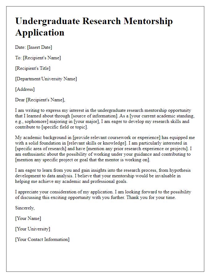 Letter template of undergraduate research mentorship application