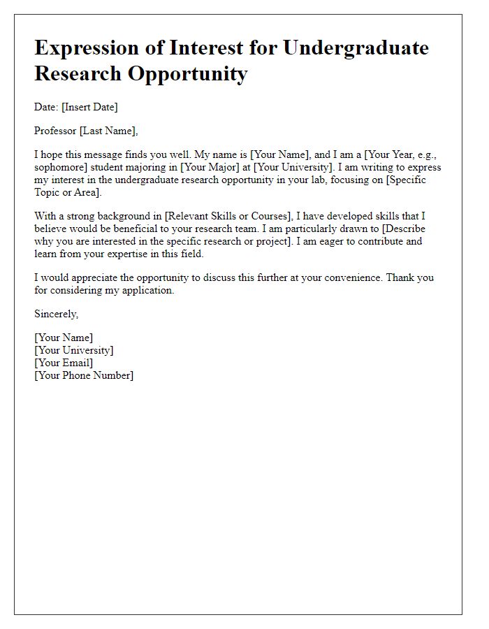 Letter template of undergraduate research opportunity expression of interest