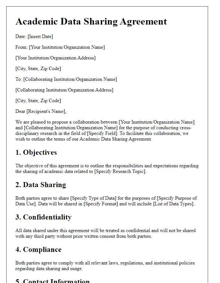 Letter template of Academic Data Sharing Agreement for Cross-Disciplinary Research