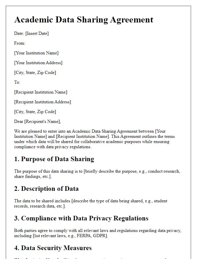 Letter template of Academic Data Sharing Agreement for Data Privacy Compliance