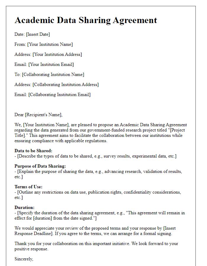 Letter template of Academic Data Sharing Agreement for Government-Funded Research