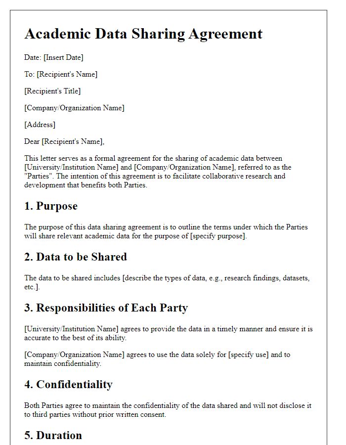 Letter template of Academic Data Sharing Agreement for Industry Partnerships