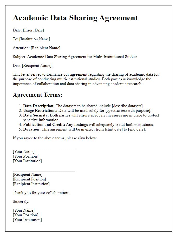 Letter template of Academic Data Sharing Agreement for Multi-Institutional Studies