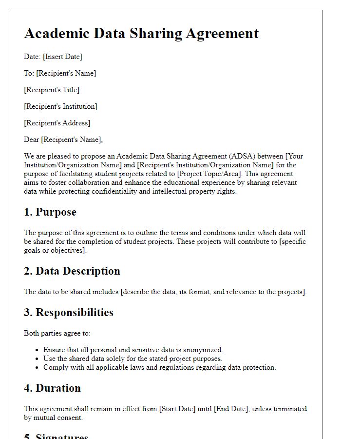 Letter template of Academic Data Sharing Agreement for Student Projects