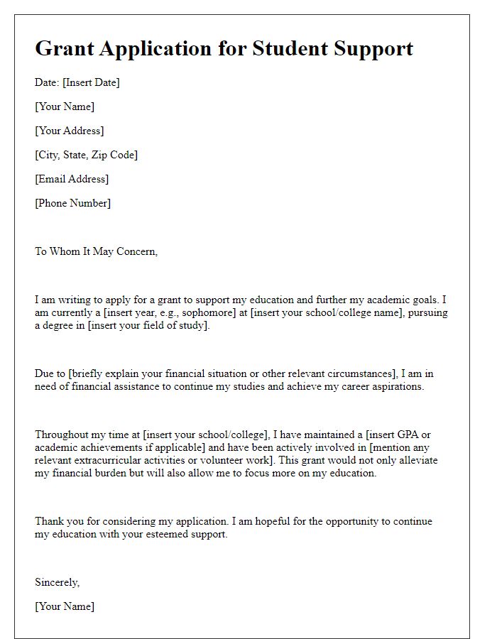 Letter template of grant application for student support