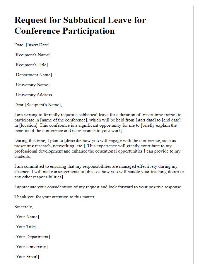 Letter template of faculty sabbatical leave request for conference participation.