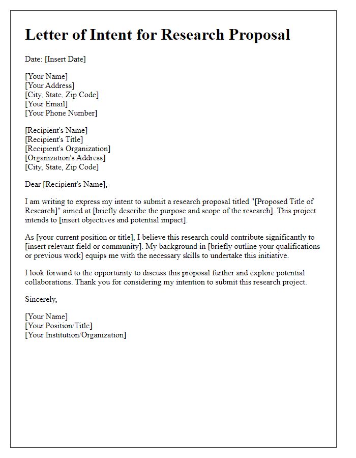 Letter template of intent for research proposal