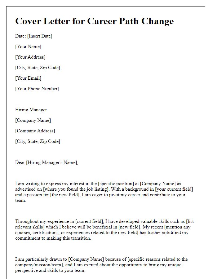 Letter template of clear career path change cover letter