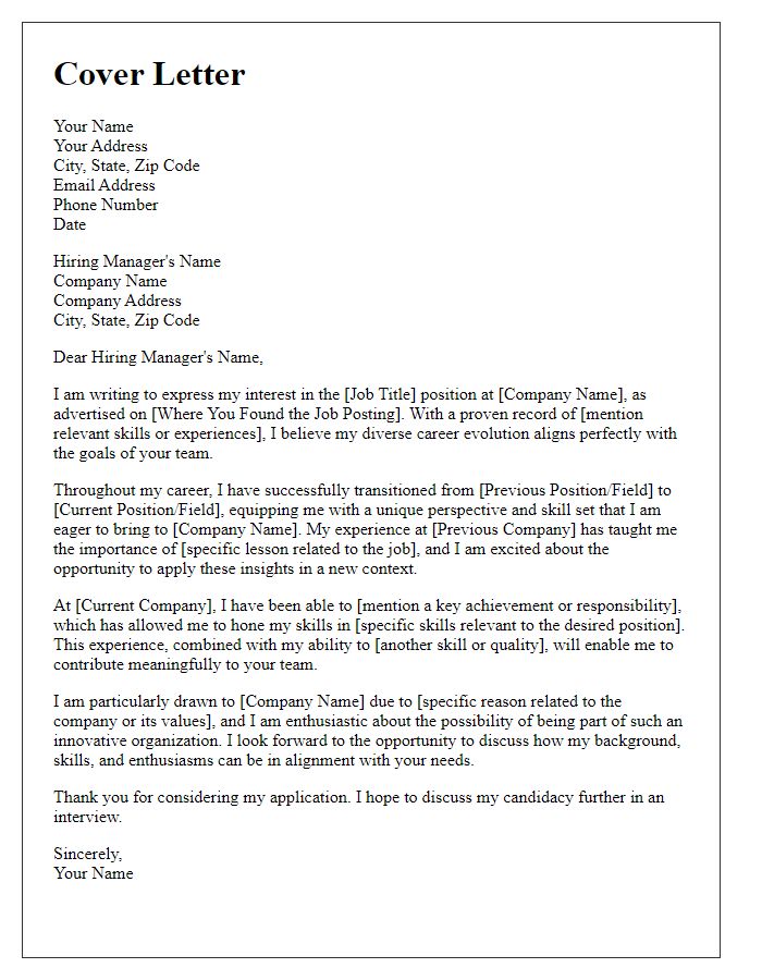 Letter template of compelling career evolution cover letter