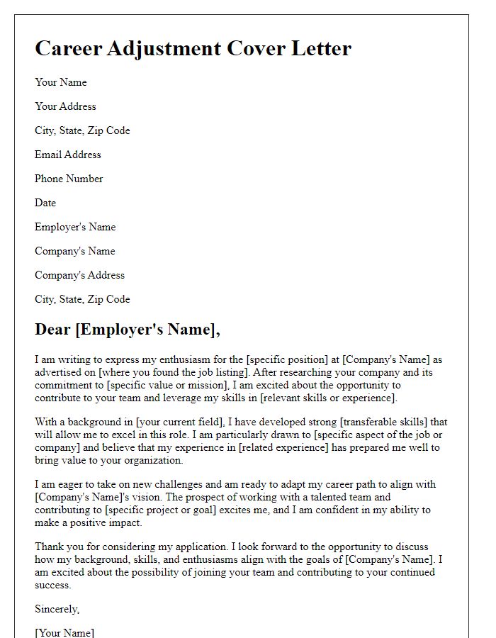 Letter template of enthusiastic career adjustment cover letter