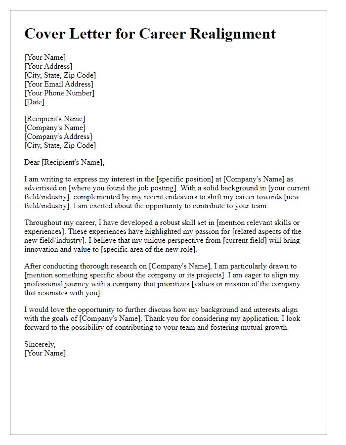 Letter template of logical career realignment cover letter