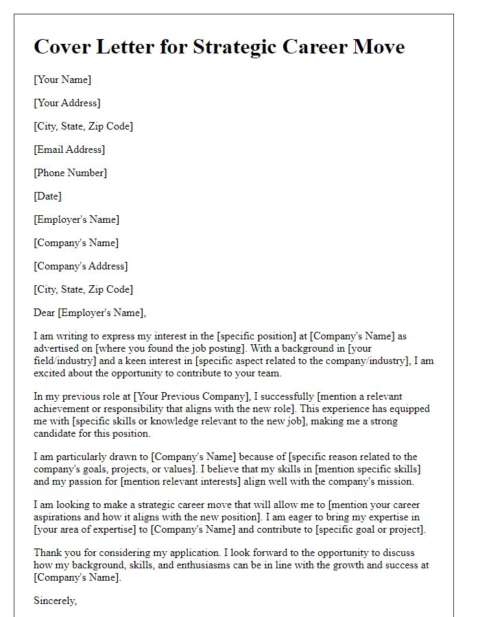 Letter template of strategic career move cover letter