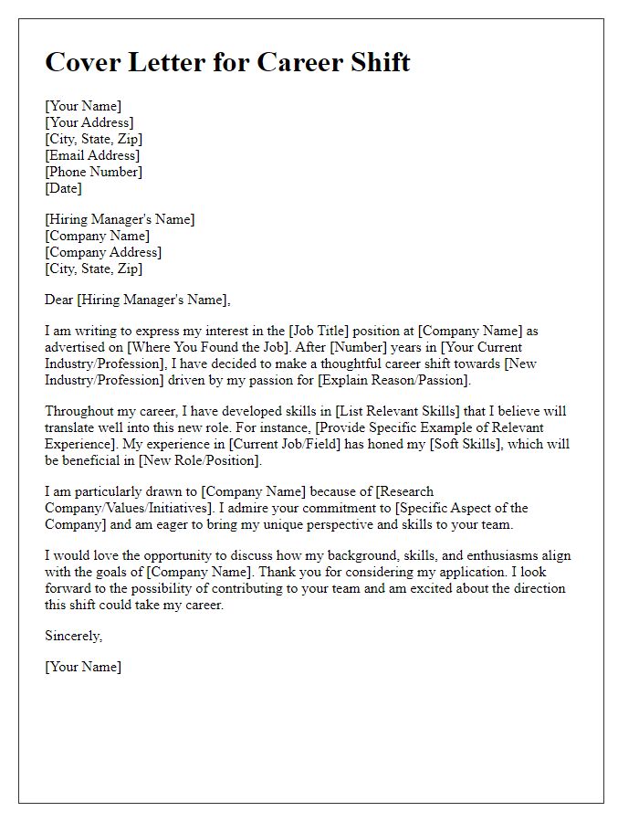 Letter template of thoughtful career shift cover letter