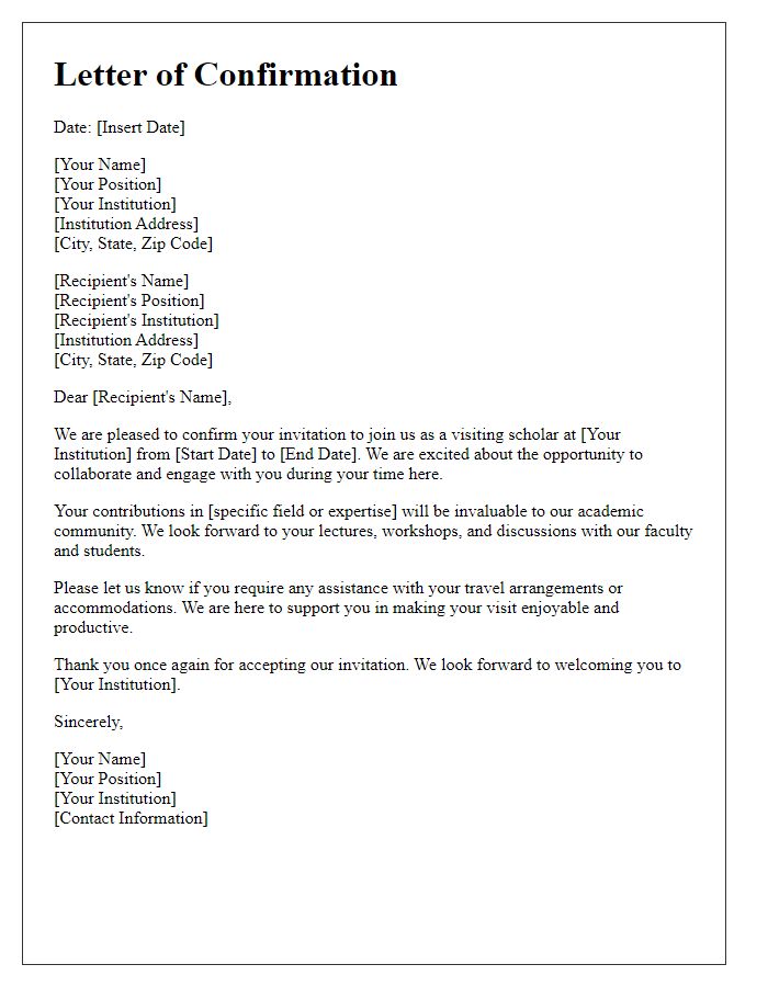 Letter template of confirmation for visiting scholar invitation.