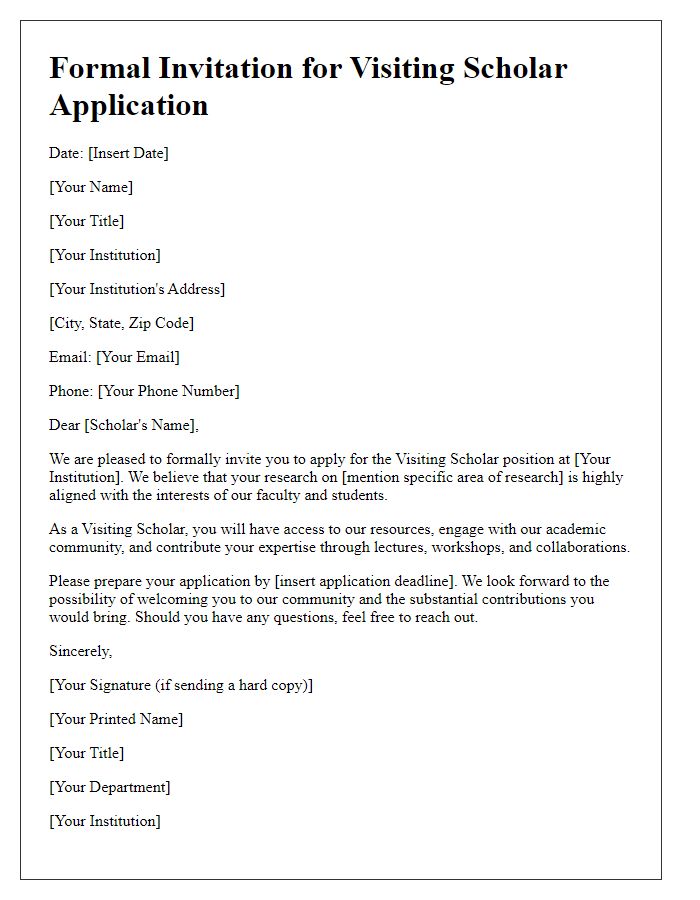 Letter template of formal invitation for visiting scholar application.