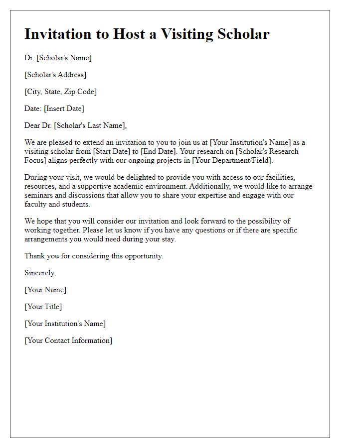 Letter template of invitation to host a visiting scholar.