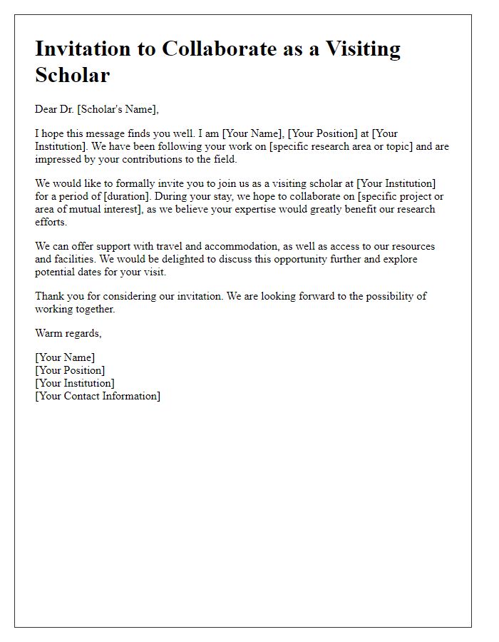 Letter template of invitation for visiting scholar collaboration.