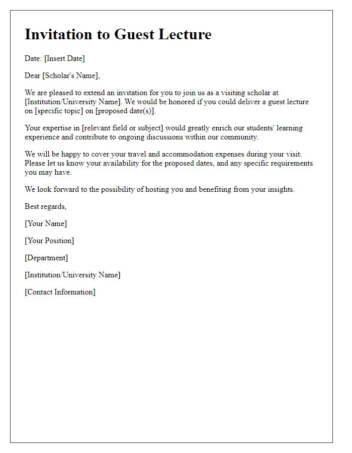 Letter template of invitation to a visiting scholar for guest lectures.