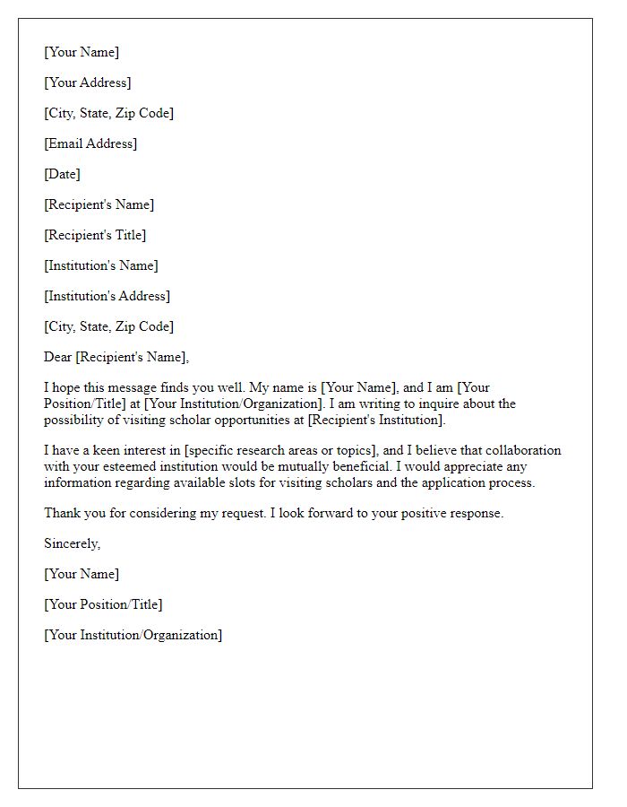 Letter template of request for visiting scholar availability.