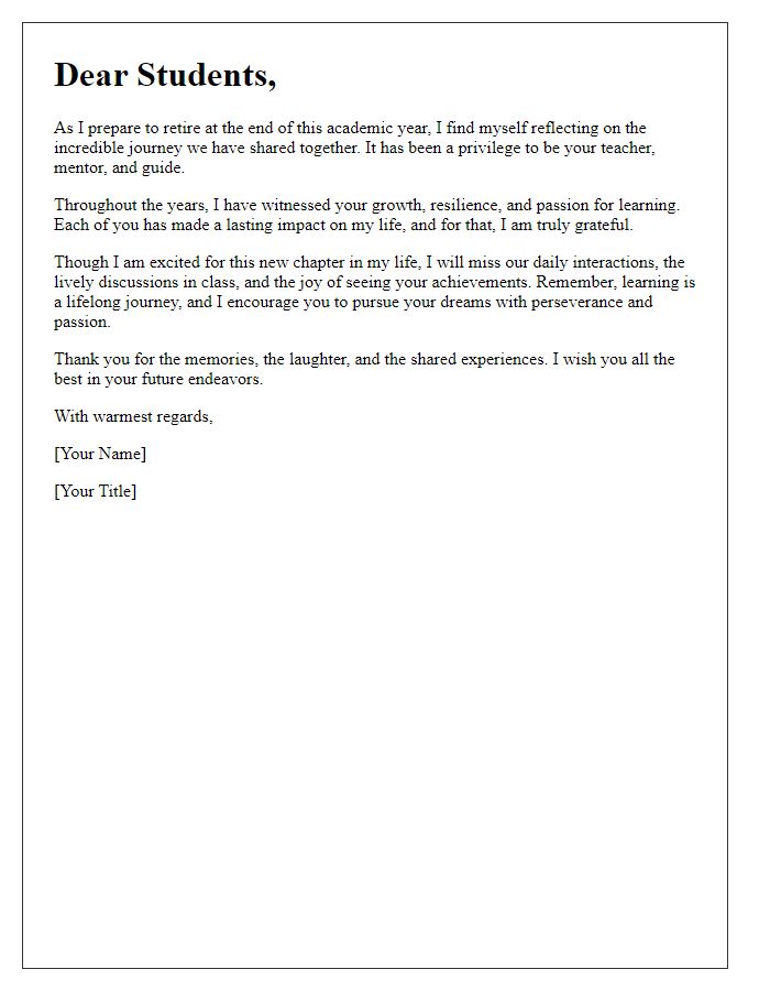 Letter template of faculty retirement farewell to students