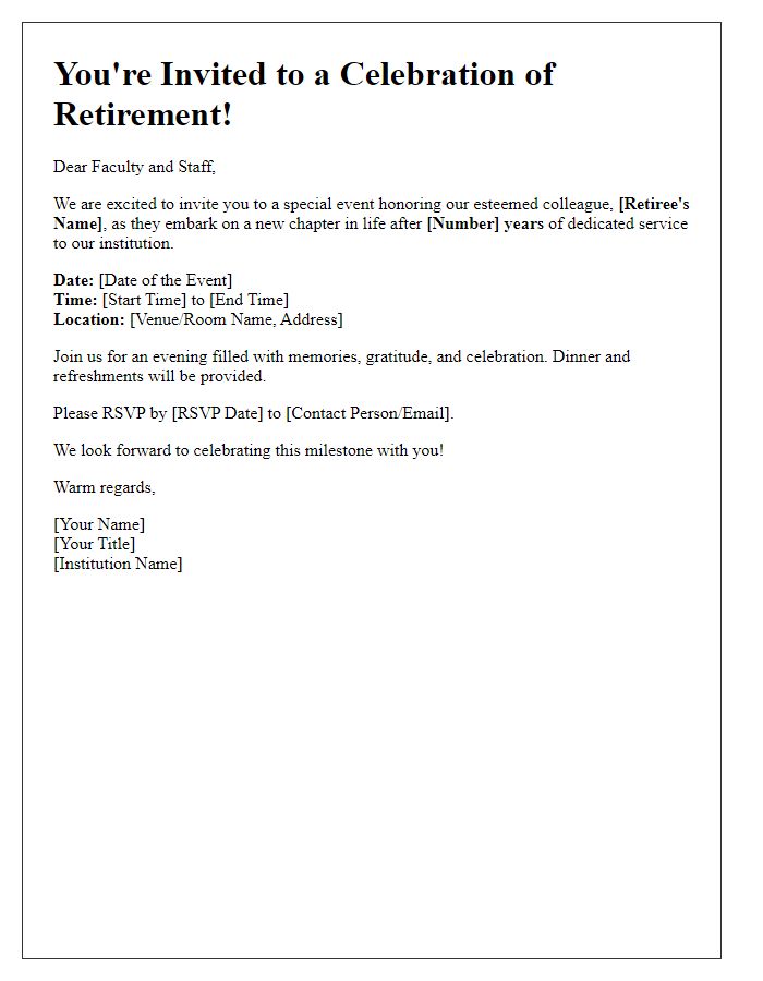 Letter template of retirement event invitation for faculty celebration