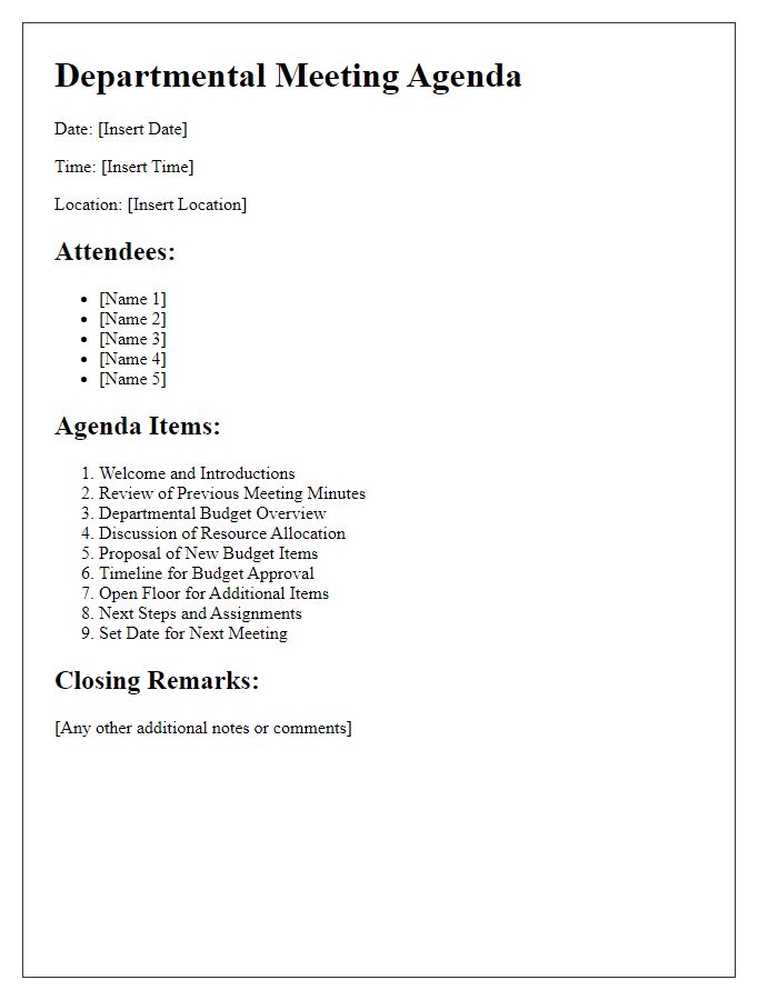 Letter template of academic departmental meeting agenda for departmental budget planning.