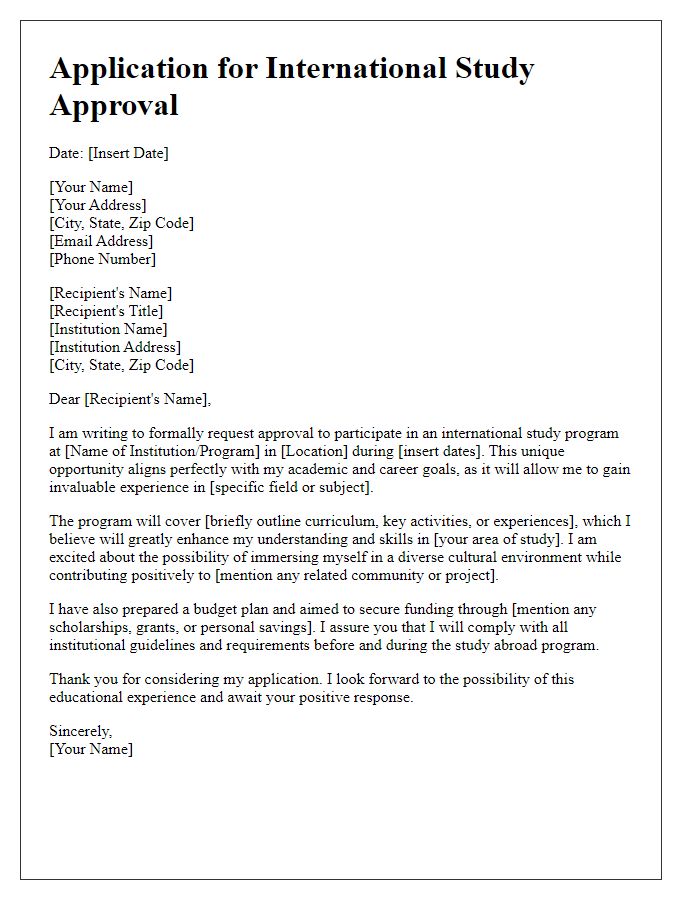 Letter template of application for international study approval