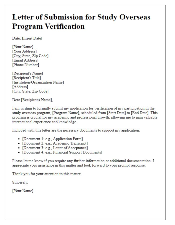 Letter template of submission for study overseas program verification