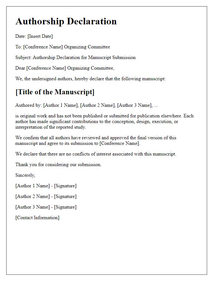 Letter template of authorship declaration for conference submission