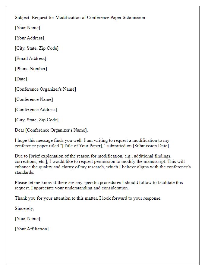 Letter template of modification request for conference paper