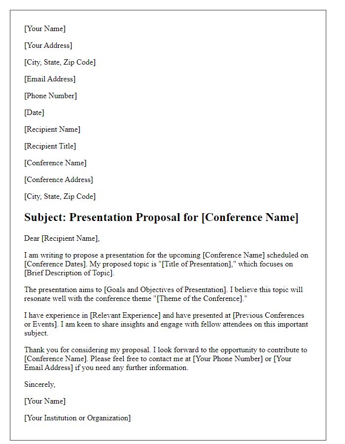 Letter template of presentation proposal for academic conference