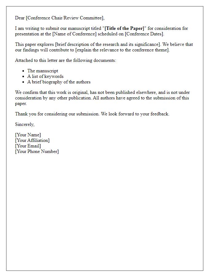 Letter template of submission for conference paper review