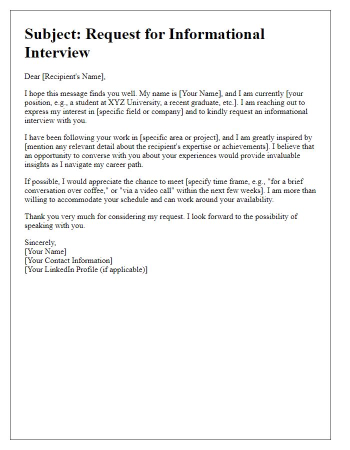 Letter template of petition for an informational interview arrangement.