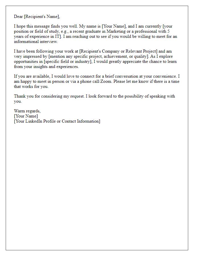 Letter template of request for an informational interview meeting.