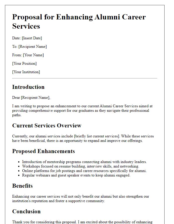 Letter template of alumni career services enhancement proposal