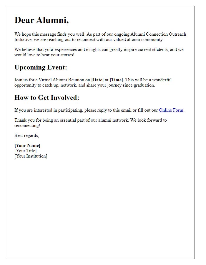 Letter template of alumni connection outreach initiative